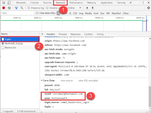Nombre del parámetro de credenciales de prueba en los códigos de inspección de la página web de Facebook Nombre del parámetro de credenciales de prueba en los códigos de inspección de la página web de Facebook