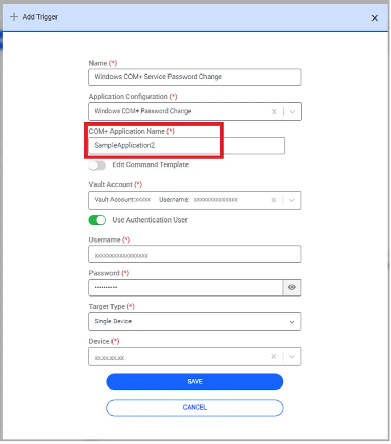Application Management Definition Screen