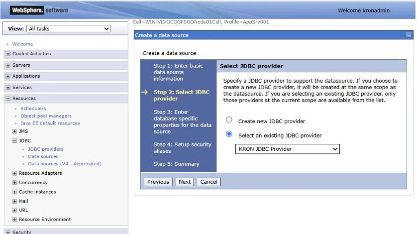 Selecting JDBC Provider