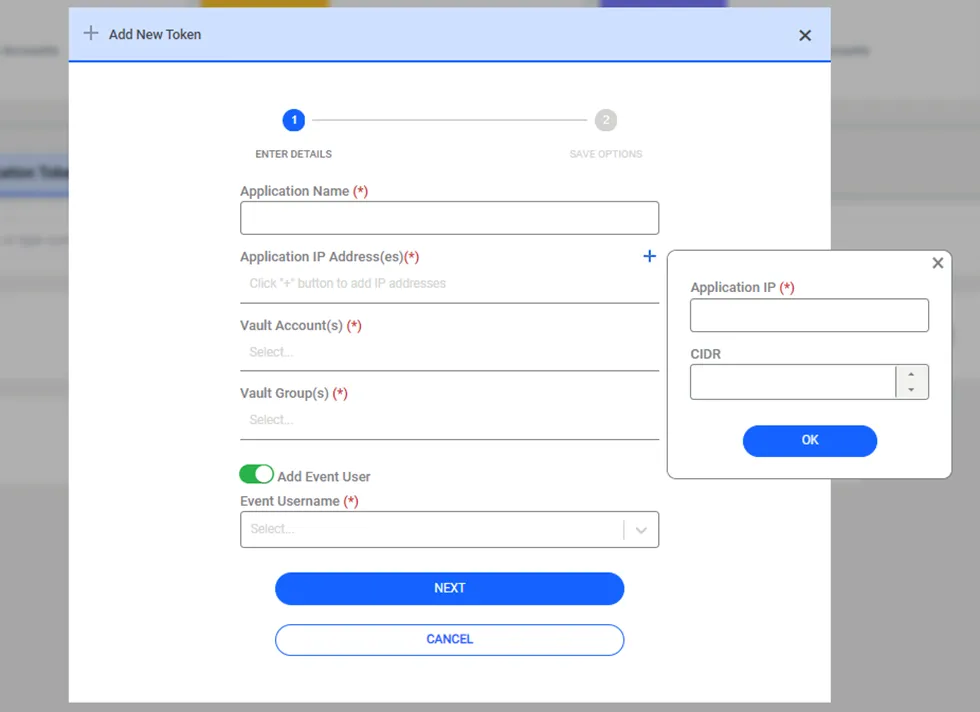 Application IP Pop-up Screen