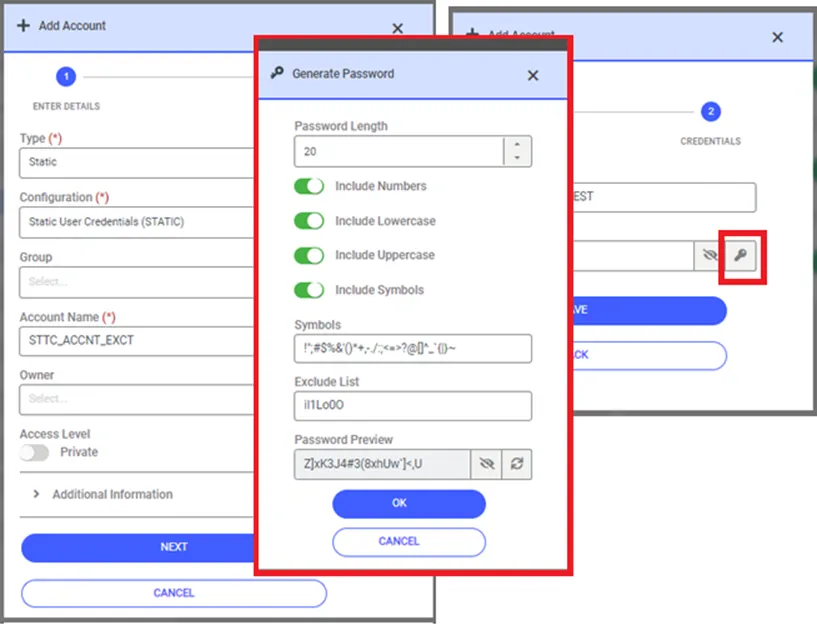 Vault Account Password Generation Screen Vault Account Password Generation Screen