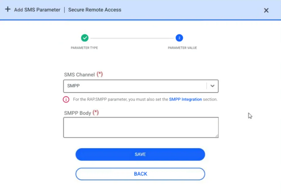 Agregar parámetro SMS para el canal SMPP SMS