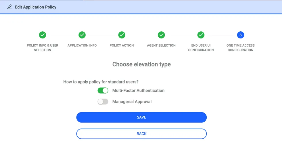 Choosing the Elevation type for Block Advance Policy