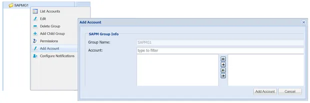 Add an account to the SAPM group. Add an account to the SAPM group.