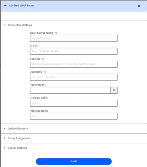 Configure el encabezado relacionado para agregar un nuevo servidor LDAP Configure el encabezado relacionado para agregar un nuevo servidor LDAP