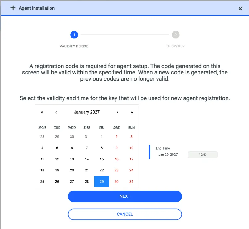 First step for creating a registration token
