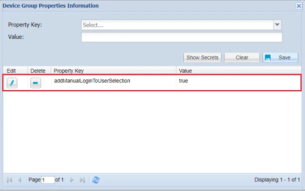 Manual Log In Property on Device Group Properties