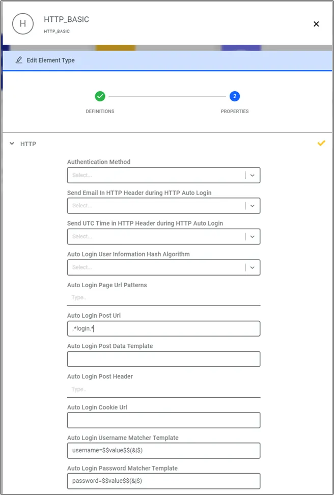 All keywords are configured in the Element Type