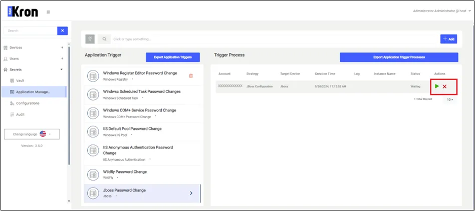 Application Management – Application Trigger Definition Screen