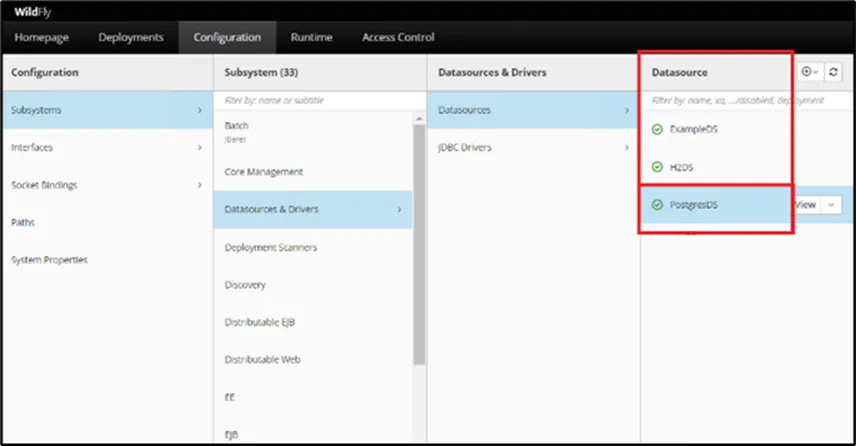 Wildfly Datasource Management Screen Wildfly Datasource Management Screen