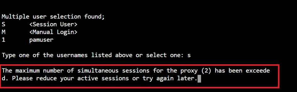 When a user exceeds the session, the informing message appears