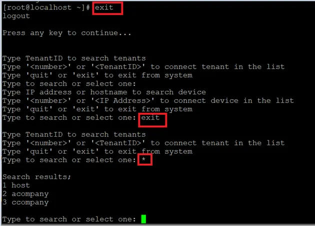 Exit from SSH Device or Tenant