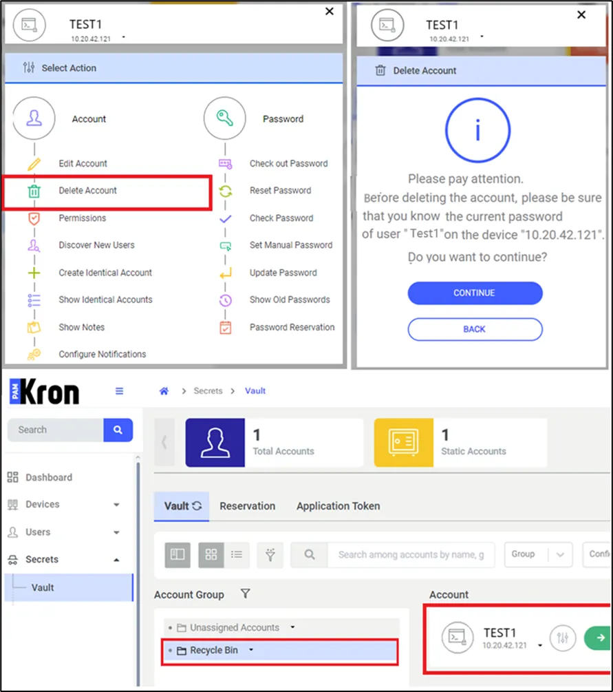 Vault Account Has Been  Delete Account & Recycle Bin Group Screen