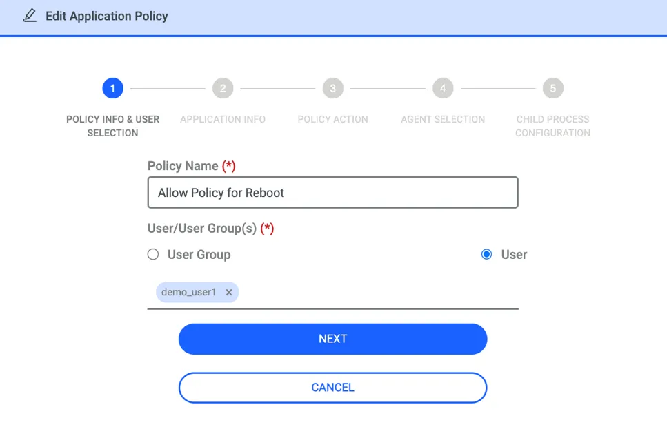 Choosing the User / User Group in Advance Policy