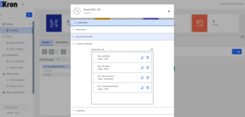 Configuring RAC database properties in KRON PAM