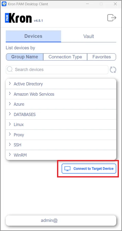 Using the connect to target device feature on Kron PAM Desktop Client