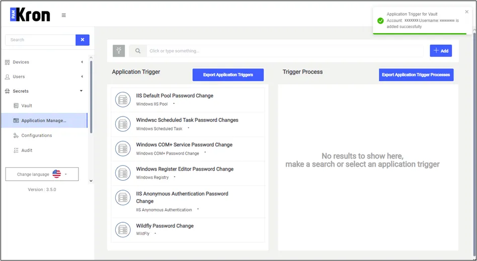 Application Management – Application Trigger Definition Screen Application Management – Application Trigger Definition Screen