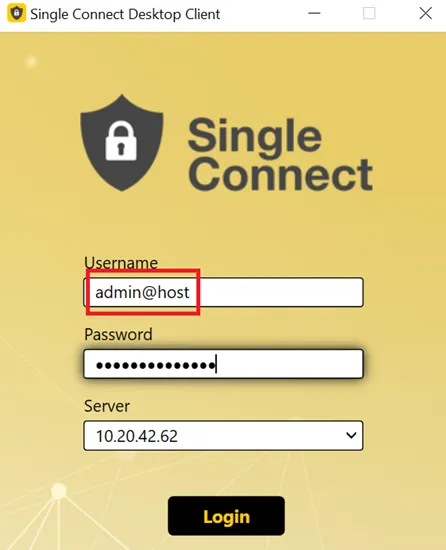 Log in to Single Connect with Desktop Client Log in to Single Connect with Desktop Client