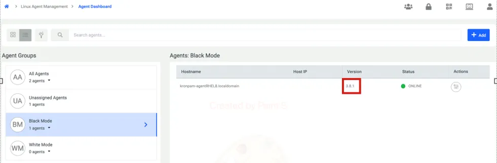 List view of the Agent Dashboard shows the Version of Agent