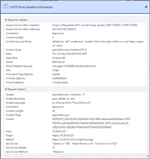 HTTP Proxy Show Header Log Screen