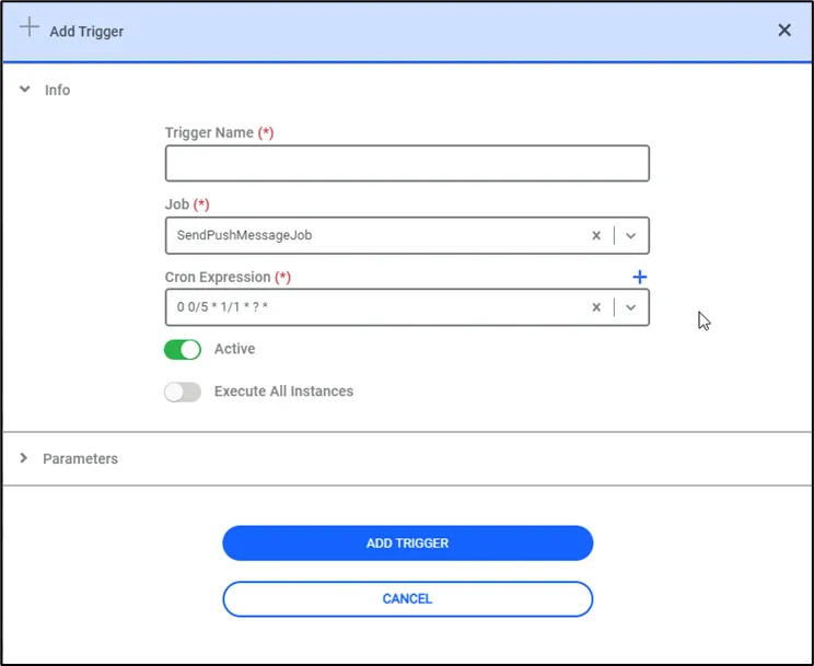 Add the”SendPushMessageJob" on the Job Scheduler