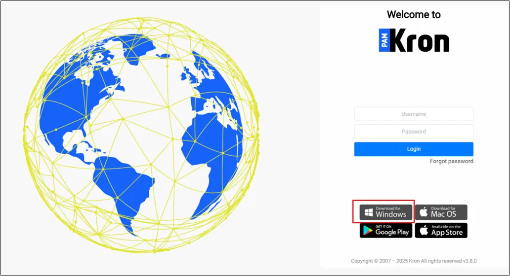 Download the Kron PAM Desktop Client on the Kron PAM Login Screen