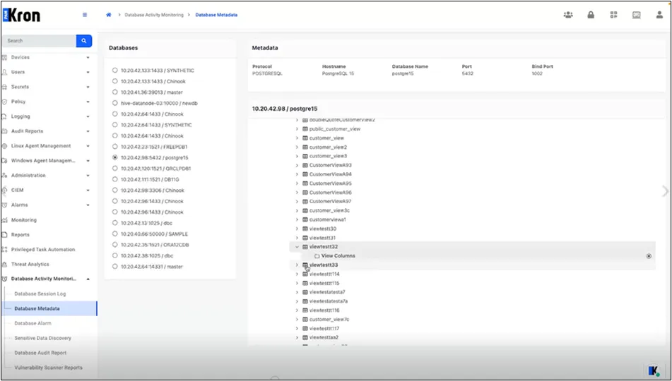 Metadata modal displaying object details in a single line