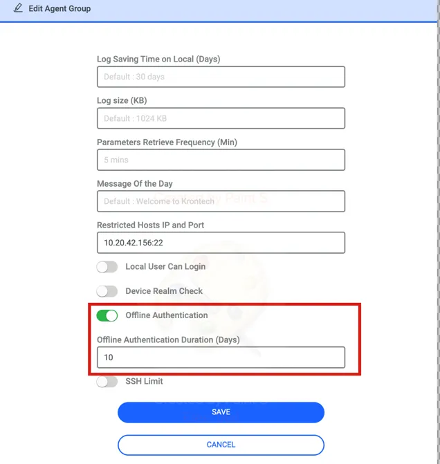 Enabling Offline AA and entering an expire time in days
