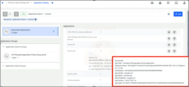 Metadata of the application Metadata of the application