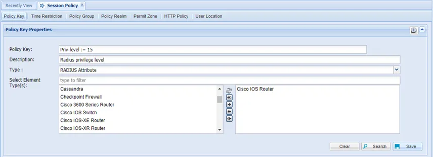 RADIUS Attribute definition screen