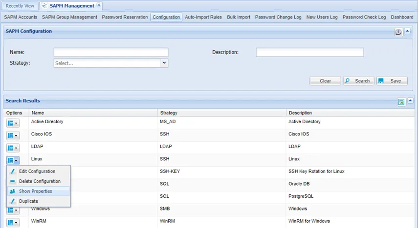 Showing SAPM Configuration Properties