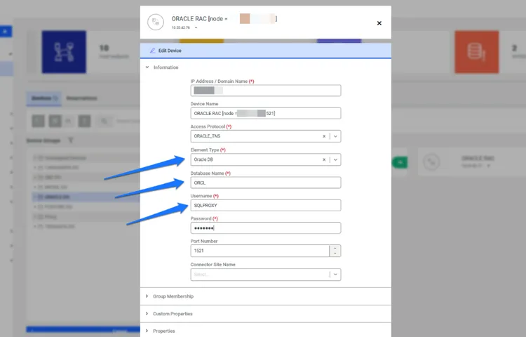 illustrates the panel for adding db.name, db.username and db.password in Kron PAM.