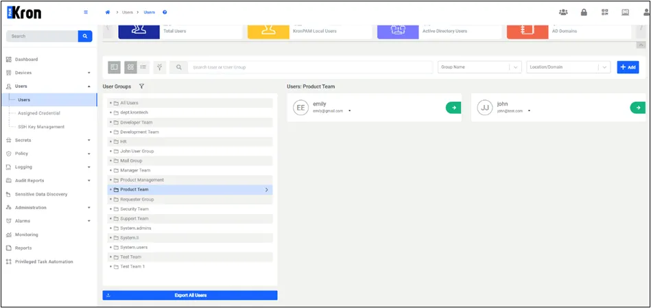 Export All Users Button Export All Users Button