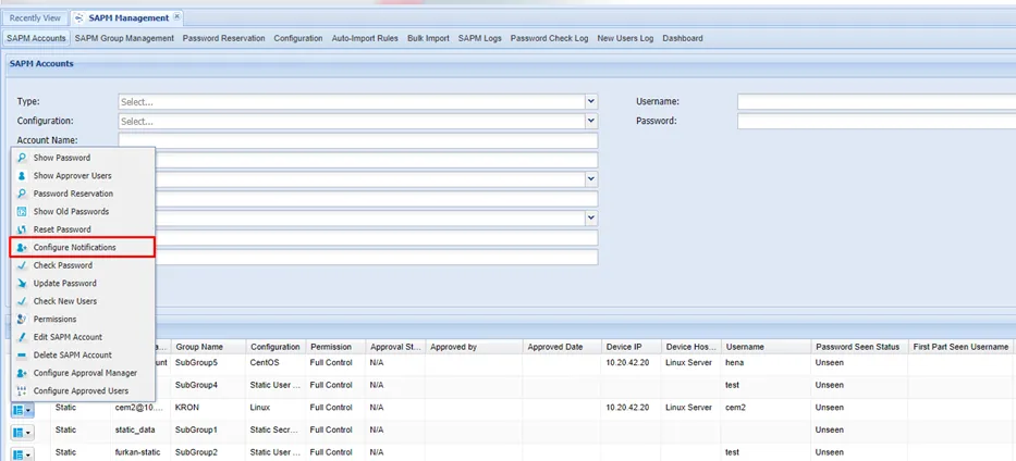 Configure Notifications for SAPM Accounts