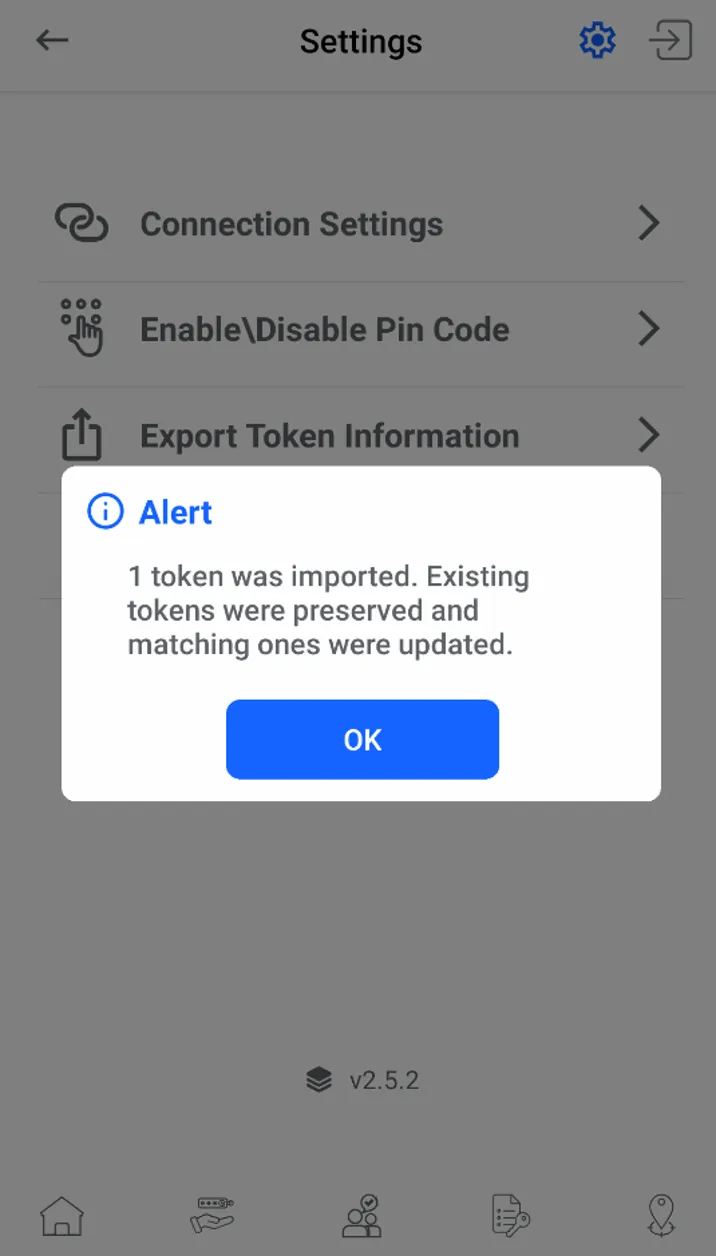 Enter the password to import tokens