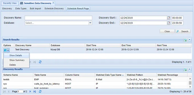 Schedule Data Discovery Results