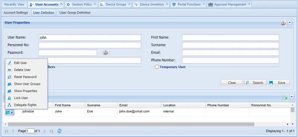 User Definition Option Menu User Definition Option Menu