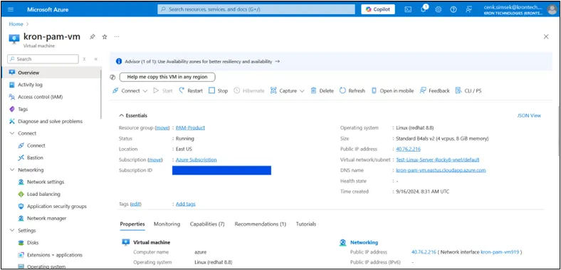 Azure Kron PAM VM Azure Kron PAM VM