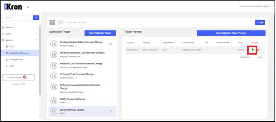 Application Management – Application Trigger Definition Screen