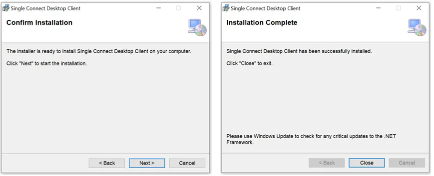 Install the Desktop Client and then click Close to exit.