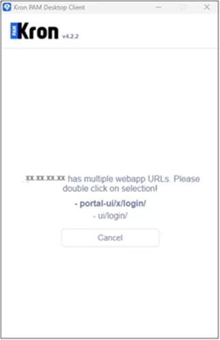 WebAppURL selection on the Kron PAM Desktop Client 