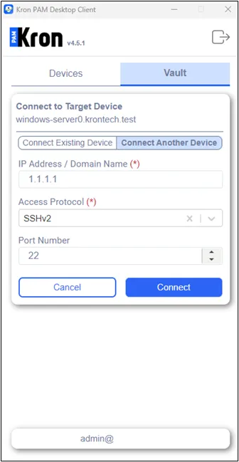 Connect to Another Device using the Connect to Target Device Feature over Password Vault Connect to Another Device using the Connect to Target Device Feature over Password Vault