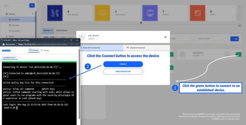 Device connection button pop-up