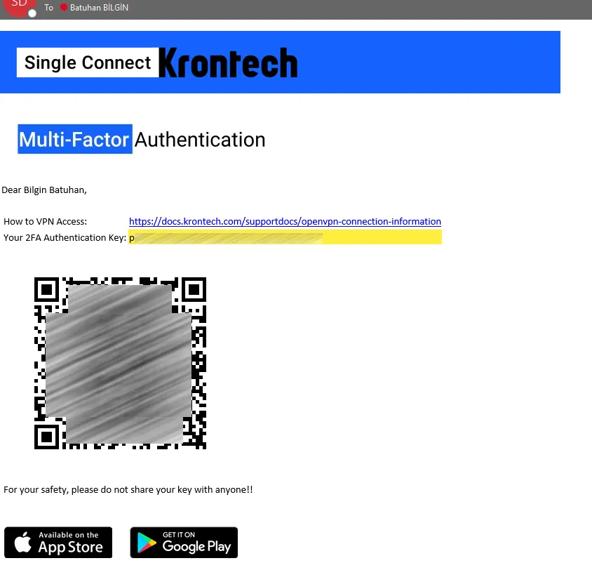 User specific QR code email example
