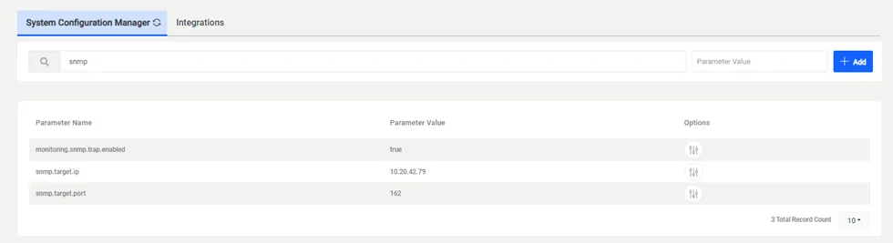 SNMP Configuration Parameters in the System Config Man.