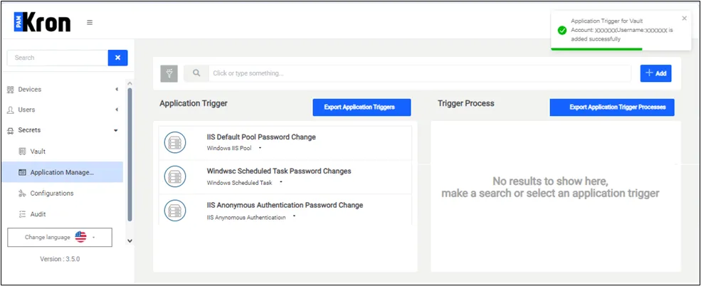 Application Management – Application Trigger Definition Screen