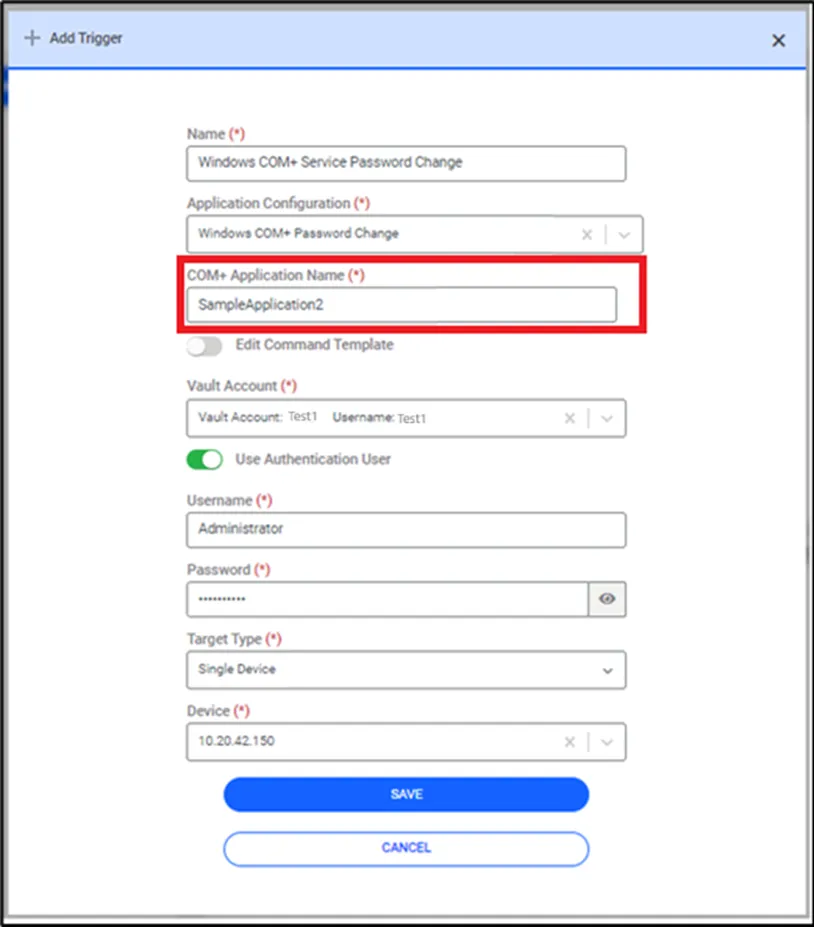 Application Management Definition Screen