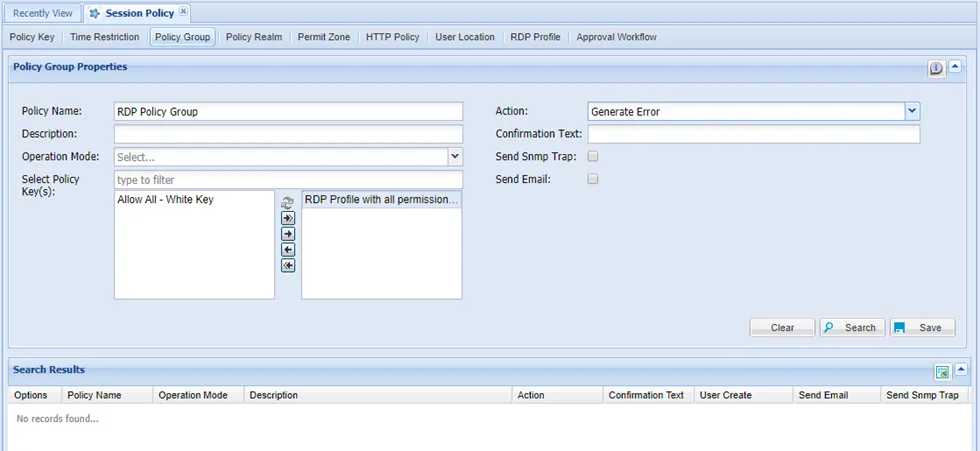 Policy Group with an RDP Profile included as a Policy Key Policy Group with an RDP Profile included as a Policy Key