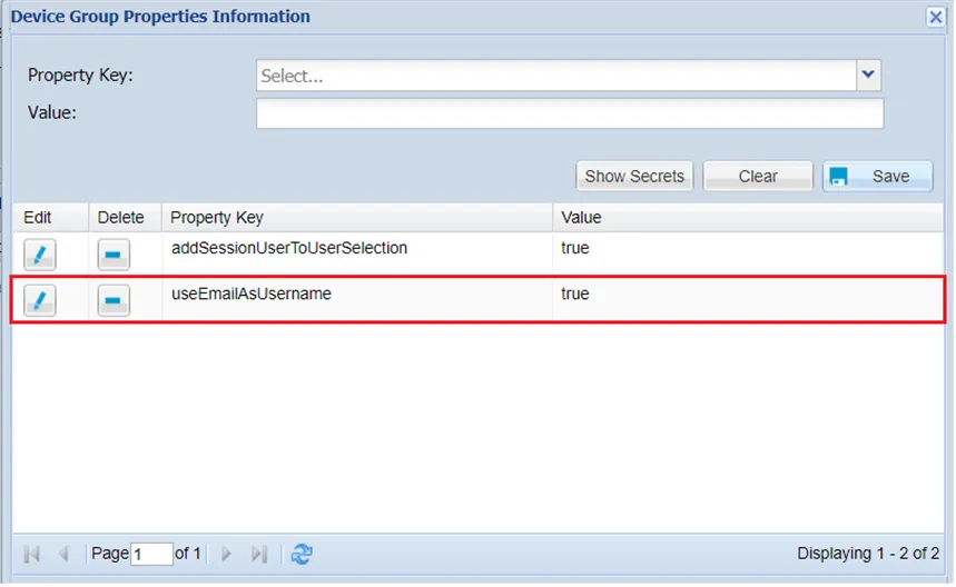 Device Group Properties Configuration to Use Domain User Credentials to Log In