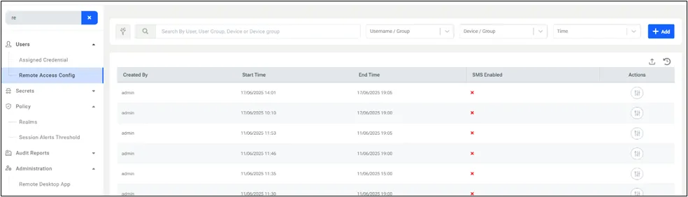 Página de configuración de acceso remoto Página de configuración de acceso remoto